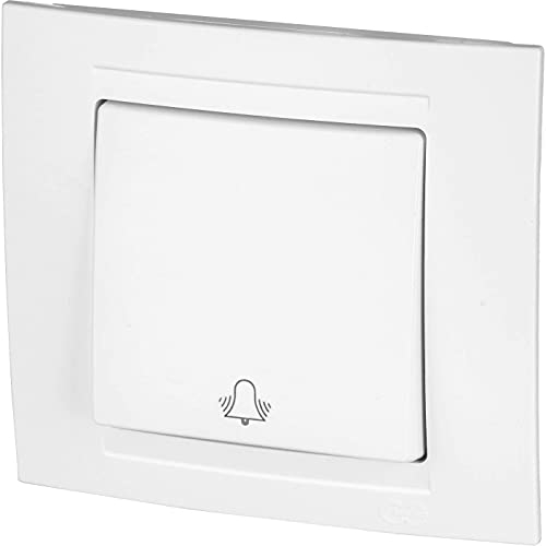 Pulsador empotrado, símbolo de timbre, abrazadera de enchufe, todo en uno, serie M1 blanco puro