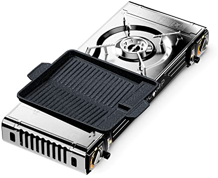 Cocina de Gas de 2 Fuegos con Encendido piezoeléctrico Cocina de Camping con Cartuchos de Gas MSF-1a 227g Hornillo de Gas Cocina de Camping sin Cartuchos de Gas con Accesorio de Parrilla de 38cm