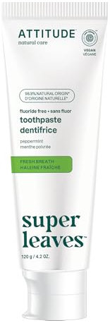 ATTITUDE Fluoride-Free Fresh Breath Toothpaste, Peppermint Flavor, Vegan & Cruelty-Free, Sugar-Free, Plant & Mineral-Based Ingredients, Clean Oral Care, 120 g
