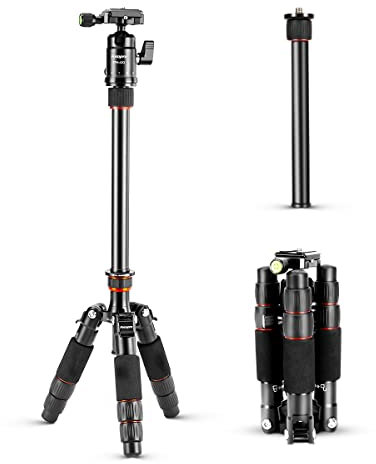 Fotopro Kohlefaser Mini Stativ mit Einbeinstativ Faltbare Mindestgröße 17,5 cm Leichtes Tragbares Reisen Karbonfaser Mini Kamera Stativ 360 Kugelkopf für DSLR Maximale Belastung bis 12 kg