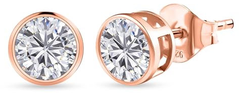 TJC Moissanite Stud Earrings In 14K Rose Gold Plated 925 Sterling Silver for Women Push Back Bezel Setting