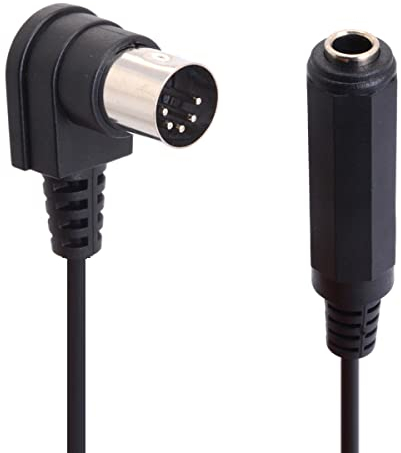 HTGuoji DIN 5 Pin to 6.35mm Cable, 90 Degree Right Angle MIDI Male to 6.35mm (1/4) Female TRS Stereo Audio Adapter Cable for Speaker, Amplifier, Music Mixers, MIDI Keyboard, Electronic Pianos(30 cm)
