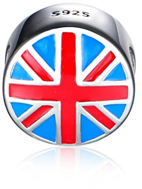 Charm Anhänger,S925 Sterling Silber Schmuckzubehör Britische Reisflagge Silberperlen Diy Silberschmuck Lose Perlen Armband Perlen Perlen