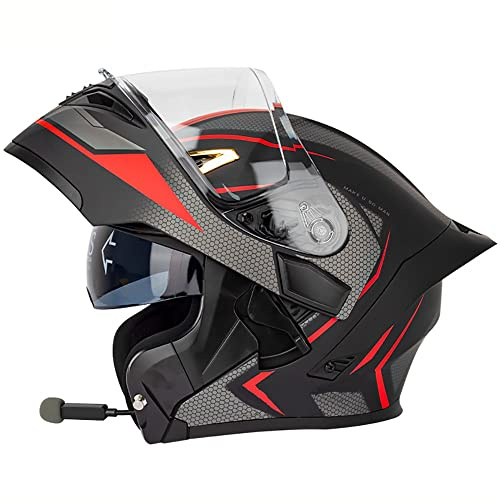 Casco Modulare Moto Bluetooth Integrato Casco Moto con Integrale Doppia Visiera Specchio Risposta Automatica Certificazione ECE Casco Integrale Scooter Face Racing