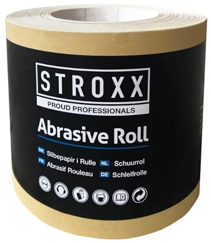 STROXX – Schleifrolle 115 mm x 50m – Universalschleifmittel zum Schleifen von Holz, Spanplatten, Gips, Metall & anderen Werkstoffen – Schleifpapier mit hohem Abtrag & langer Standzeit (Korn 80)