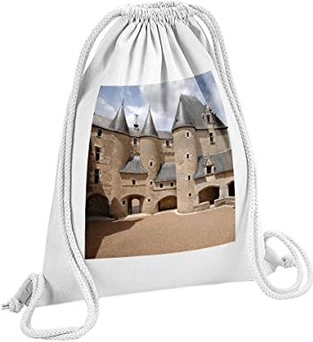 Fabulous Turnbeutel mit Kordelzug Weiß Schloss Fougeres Sur Bievre Frankreich Renaissance Chevalier 12 Liter
