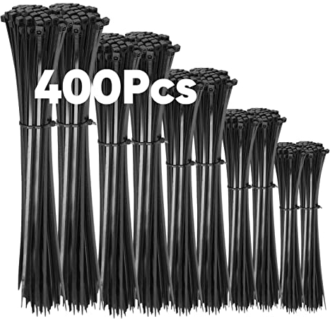 400 Stück Kabelbinder Schwarz Set,100/150/200/300 mm(je 100 Stück),Highwings Nylon Verschiedene Größen Super Haltbar Selbsthemmend Kabelbinder für Kabelmanagement, Gartenarbeit, Wohnen und Werkstätten