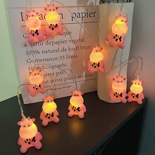 Riaxuebiy Rosa Kuh Lichterketten Batteriebetriebene Kuh Laternen Dekoratives Nachtlicht Lichterkette für Garten Terrasse Weihnachten Urlaub Hochzeit Kinderzimmer Dekoration (1.65m/10led, Rosa Kuh)