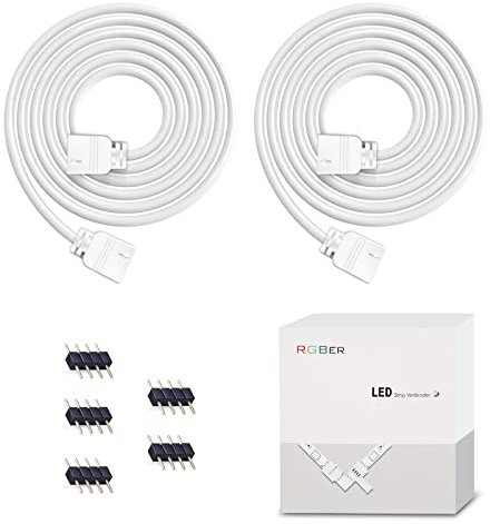 Plozoe LED Strip Verlängerung, 2 Pack Weiß 2M 4Pin LED Verlängerungskabel Drah mit 10mm 4-Poligem Mann zu Mann Verbinder für 4 polig RGB 3528 5050 2835 LED-Streifen Licht DIY Zubehör