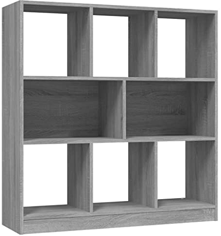 vidaXL Bücherregal, Standregal für Flur Wohnzimmer Büro, Büroregal mit viel Stauraum, Regal Aktenregal Raumteiler, Grau Sonoma Holzwerkstoff
