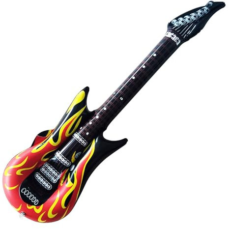 35 Inch Inflatable Guitar Rock Flame Design Inflatable Guitars Toys Rock Star Fancy Dress Kids Instruments Party Blow Up Guitar for 80s 90s Themed Carnival Parties Accessories Karaoke Decorations