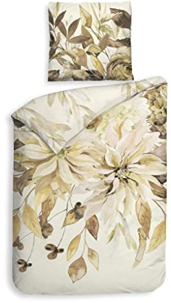 Heckett Lane Mako-Satin Bettwäsche 155x220 Horatia Clematis Blumen beige braun