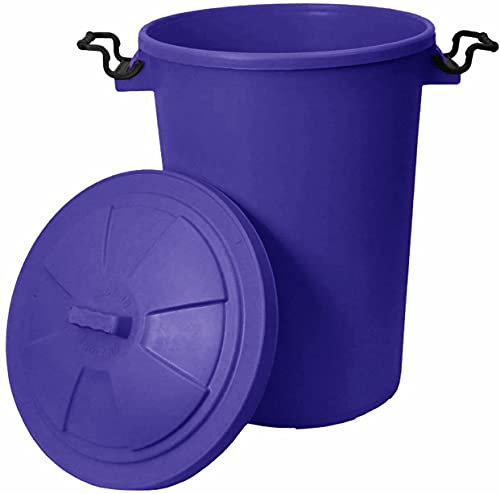 50L Litre Heavy Duty Plastic Clip Lock Lid Bin Indoor or Outdoor Waste Rubbish, Animal Feed Storage Unit, Under Kitchen Counter Bins For Home/Garden/Office (Purple)