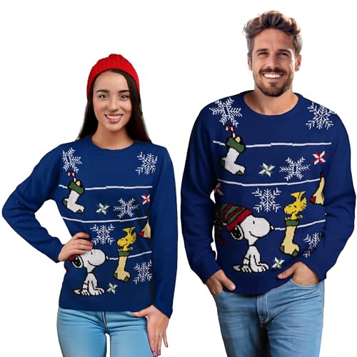 United Labels Snoopy Winterpullover Unisex, Blau, Winter Strickpullover, Pullover für Herren und Damen