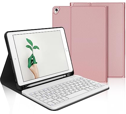 IVEOPPE Tastatur für iPad 9. Generation, Hülle mit Tastatur für iPad 10.2 (9./8./7. Generation), Magnetisch Abnehmbarer mit QWERTZ Keyboard für ipad Air 3 und Pro 10.5, Bonbonrosa