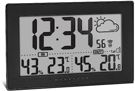 Marathon Geneva-Station météo multi-zone +1 sonde thermo-hygromètre sans fil, prévisions météo,Température et hygrométrie, connexion jusqu’à 3 sondes, grands chiffres, Piles incluses