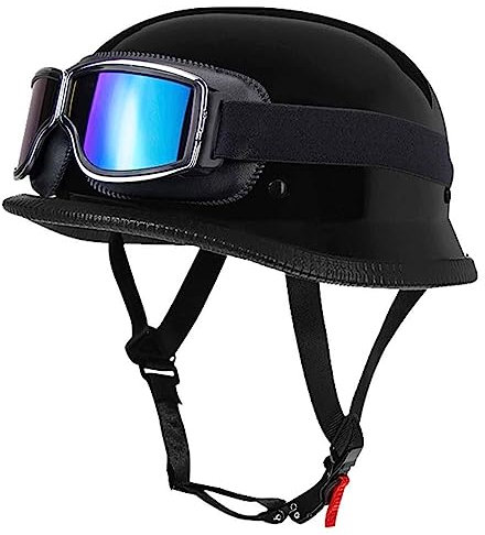 Retro Deutsche Halbhelm Öffnen Motorradhelm Halboffenen Halbschalenhelm ECE Genehmigt Jethelm Offenem Helm Mit Brille Cruiser Chopper Helm Mopedhelme Geeignet Erwachsene MäNner Frauen