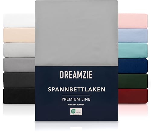 Dreamzie Spannbetttlaken 90x200 cm - Hoher Steg bis 33 cm - 100% Mikrofaser - Grau - Schadstoffgeprüft (Oeko TEX), Bettlaken mit Gummizug