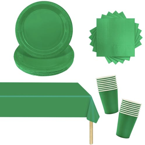 Set di 53 stoviglie di carta verde, set di stoviglie per feste di Natale, tovaglia verde, rettangolari, piatti di carta, tovaglioli, bicchieri di carta per compleanni, matrimoni, decorazioni natalizie