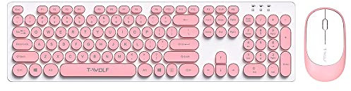 HUIOP Combinación de Teclado y ratón TF770 2.4G Teclado inalámbrico Ratón Combo Retro Punk Tecla Red Cómoda Escritura silenciosa Amplia compatibilidad Rosa