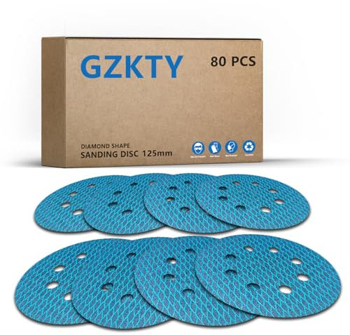 GZKTY 80pcs 125mm Sanding Discs, Hook and Loop, 8-Hole, Grit 60/80/120/150/180/240/320/400, 5 Inch Sanding Pads for Random Orbital Sander