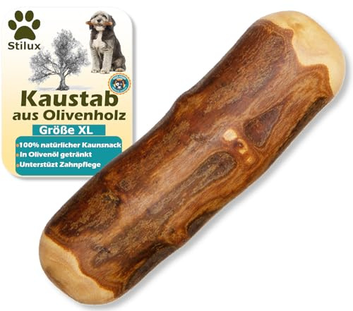 Stilux® Bâton à mâcher en Bois d'olivier pour Chiens,Taille XL, Jouet d'occupation pour Gros Chien jusqu'à 40Kg, Friandise Os en Bois 100% Naturel et Durable