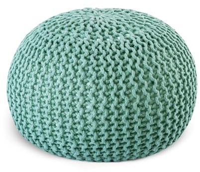 casamia Pouf Ø 55 o. 45 cm Strickhocker Sitzpouf Bodenkissen Premium Outdoor nachhaltig Größe ø 45 cm, Farbe Mint - Ocean Wave