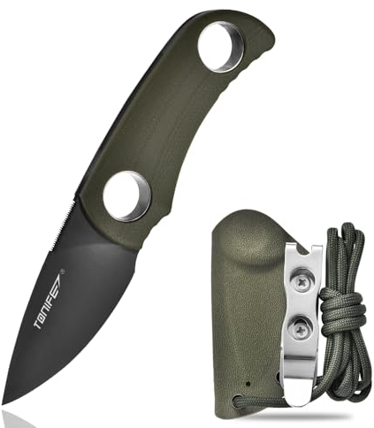 TONIFE Runer Feststehendes Neck Knife mit Scheide und Lanyard 4,7cm Full Tang-Klinge EDC Messer Neck Knife für Outdoor (Grün+Schwarz Titan)
