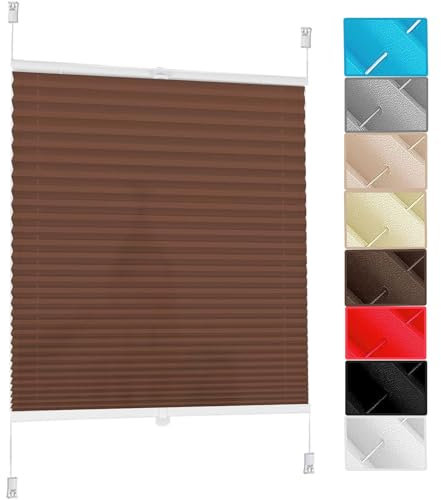 Fenster Plissee Klemmfix Jalousie 25 x 60 cm Blickdicht Sichtschutz Sonnenschutz Rollo, Jalousette Jalousie Faltrollo Blickdichtes Falt-Rollo, für Fenster & Tür, Braun