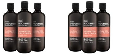 Baylis & Harding Goodness Men's Sandalwood & Vanilla Natural Shower Gel, 500 ml (Pack of 6) - Vegan Friendly