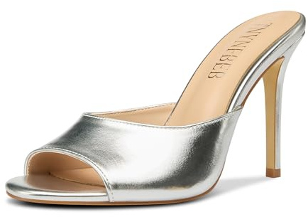 TNYNFBEB Women Stiletto High Heel Peep Open Toe Sandals Slingback Slip-on Wedding Office Cute Basic Classic 3.9 Inches Heels, Silver, 12