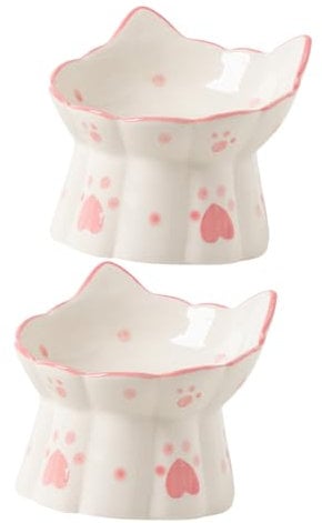Yardwe 2pcs Elevated Cat Bowl and Raised Puppy Bowl Ceramic Neck Protection Feeder Non-spill Food and Water for Cats and Small Dogs