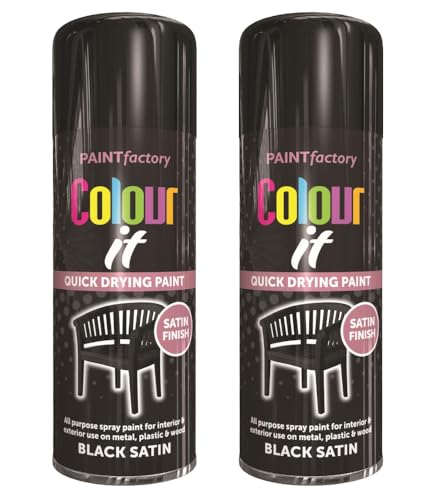Inspired Essentials All Purpose Aerosol Spray Paint 400ml Quick Drying Spray, Fast Dry and Excellent Coverage for Metal, Wood, Plastic and More (Black Satin)