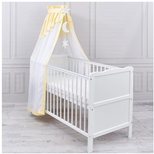Generisch Baby Delux Babybett Himmel Betthimmel Chiffon Baldachin für Babybett Kinderbett Wiege Stubenwagen Himmelstange Applikationen Deko (Gelb, ohne Himmelstange)