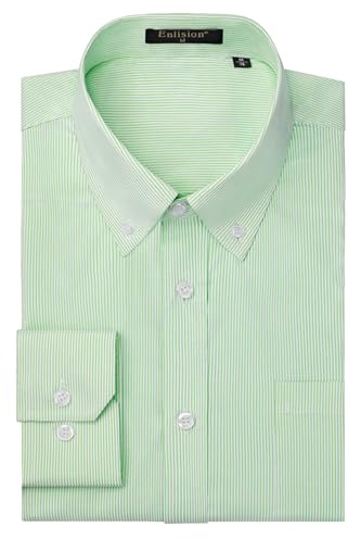 Enlision Mens Pinstripe Dress Shirt Green Formal Button Down Shirt for Men Long Sleeve Office Casual Regular Fit with Pocket M
