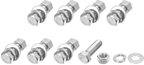 METALLIXITY Hex Head Screws Bolts, Nuts, Flat & Lock Washers Kits (3/8-16x1-1/4) 8 Set, Stainless Steel Fully Threaded Machine Screws Bolt Set - for Home Appliance Equipment