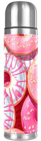 CWAGFEQZ 1-Pc Reisekaffeebecher 500ml,Isolierbecher für heiße Getränke,Cartoon Bunte Donuts