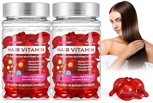 2 Box Hair Treatment Serum Oil Capsules,Enriched with Moroccan Macadamia Avocado Oils Vitamins A C E Pro B5, Leave-in Molecular Repair Hair Vitamins Serum for Dry Damaged Hair. (80 Pcs)
