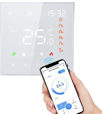 Funien Termostato WiFi, controllo vocale, 16A, display LCD programmabile digitale, touch screen, riscaldamento a pavimento, regolatore di temperatura, termostato da parete intelligente digitale per