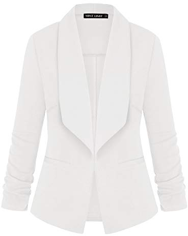 LADI TREND Damen-Blazer, vorne offen, lässig, 3/4-Ärmel, Arbeitsanzug, Bürojacke, Schalkragen mit Taschen