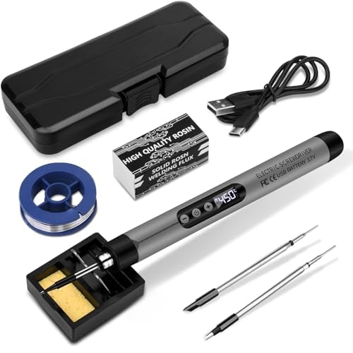 KKMOL Set di Saldatore a Batteria Ricaricabile USB Con LCD, Temperatura Regolabile 330℃-450℃, 3 Punte, Filo e Pasta per Saldatura