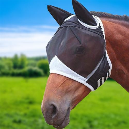 Glamifyr Fliegenmaske Pferd Fliegenmaske Pferd Warmblut,Fliegenhaube Pferde Klettverstellung Pferde Fliegenmaske,Fliegenmaske Kaltblut,Fliegenmaske Pferd Kaltblut Ohrenschutz Atmungsaktiv (M)
