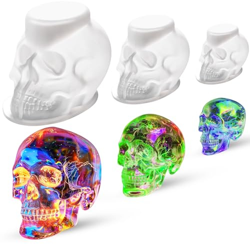 Moldes de resina de calavera 3D, moldes de cabeza de calavera de silicona flexibles transparentes, moldes de calavera para hacer velas, decoración del hogar, decoración de Halloween, paquete de 3