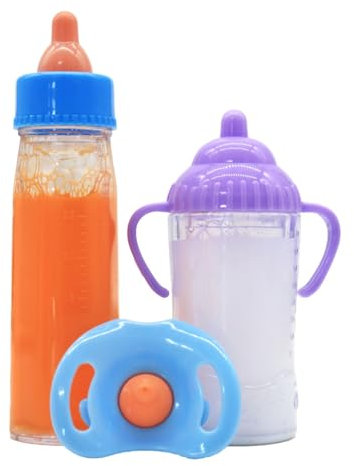 ieron Set of 3 Baby Dolls with Magic Milk Bottles, New Born Doll Feeding Set Accessories, Pretend Play Milk and Juice Bottles, Disappearing Magic Bottles with Pacifier for Girls