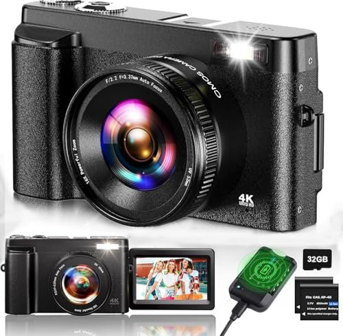 ThaRigwig Digital Camera, 4K 48MP Autofocus Vlogging Camera with 32G Memory Card 16X Digital Zoom,Compact Digital Camera with 3.0 inch 180° Flip Screen & Battery charger for Teenagers, Adults
