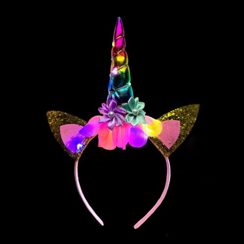 BF Souvenirs LED Einhorn Haarreif LITTLE UNICORN buntes Einhorn - bunt blinkend Leuchtend Kindergeburtstag Party Prinzessin Fantasie Kinderparty Karneval (buntes Einhorn)