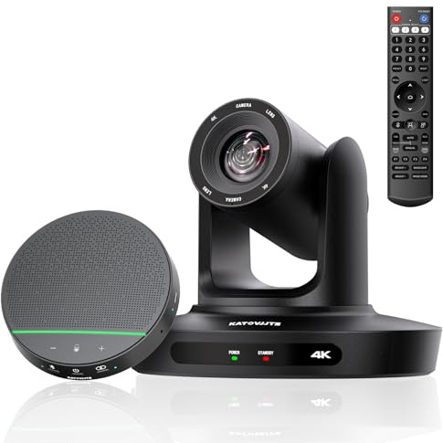 KATOVJJTS All-in-One Conference Room PTZ Camera 4K UHD System, Video Conference Camera with 10X Optical Zoom and Bluetooth Speakerphone&Microphones, Easy Setup for Church and Meeting