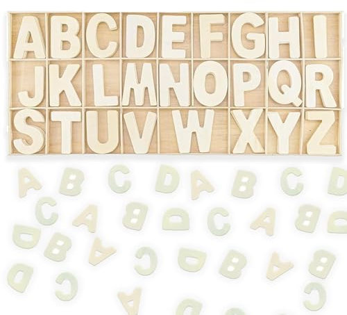 130 Stück (5 Sätze) Holzbuchstaben Set Lagerung in Tablett,Großbuchstaben A-Z,Wooden Alphabet,Buchstaben zum Basteln für Kunsthandwerk DIY Hochzeitsfeier Home Decoration Displays-Holzfarbe