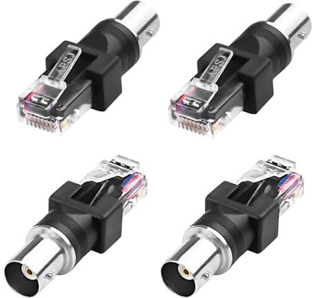 MEIRIYFA Lot de 4 adaptateurs BNC vers RJ45 Ethernet, BNC femelle vers RJ45 mâle RJ45 coaxial droit pour appareils informatiques