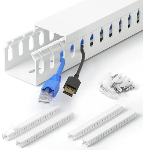 ZhiYo Kabelkanal Weiß 168cm - Serverrack-Set mit 4x42cm Verdrahtungskanal | Sicherer PVC-Kabelkanal H3,5xB4cm für Schreibtisch/Netzwerk - Offene Kabelrinne mit Stecksystem